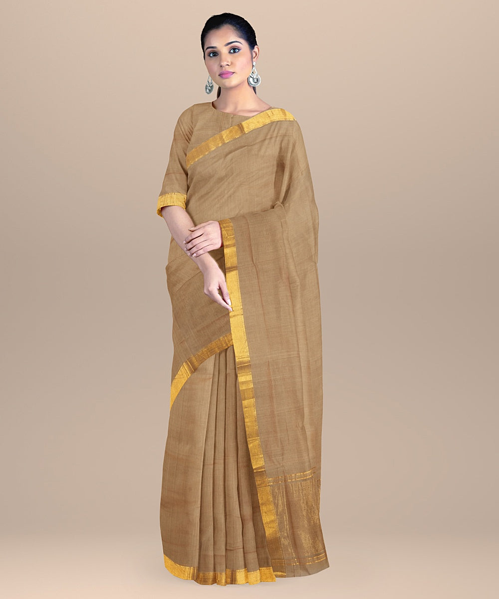 Brown mangalagiri handwoven cotton saree