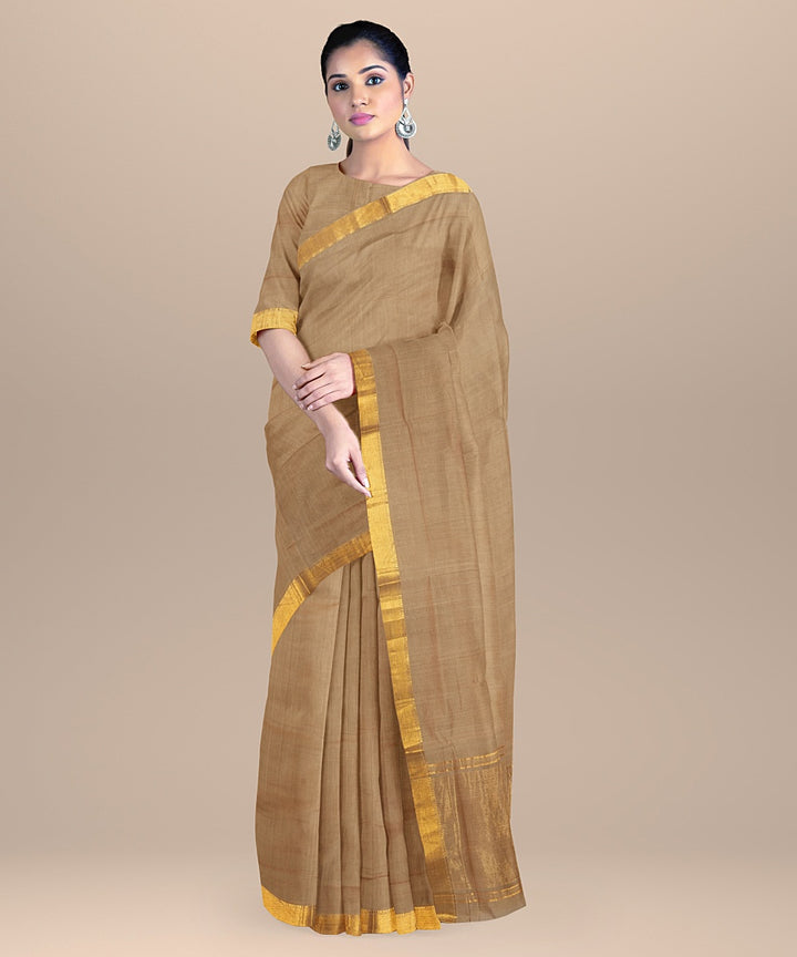 Brown mangalagiri handwoven cotton saree