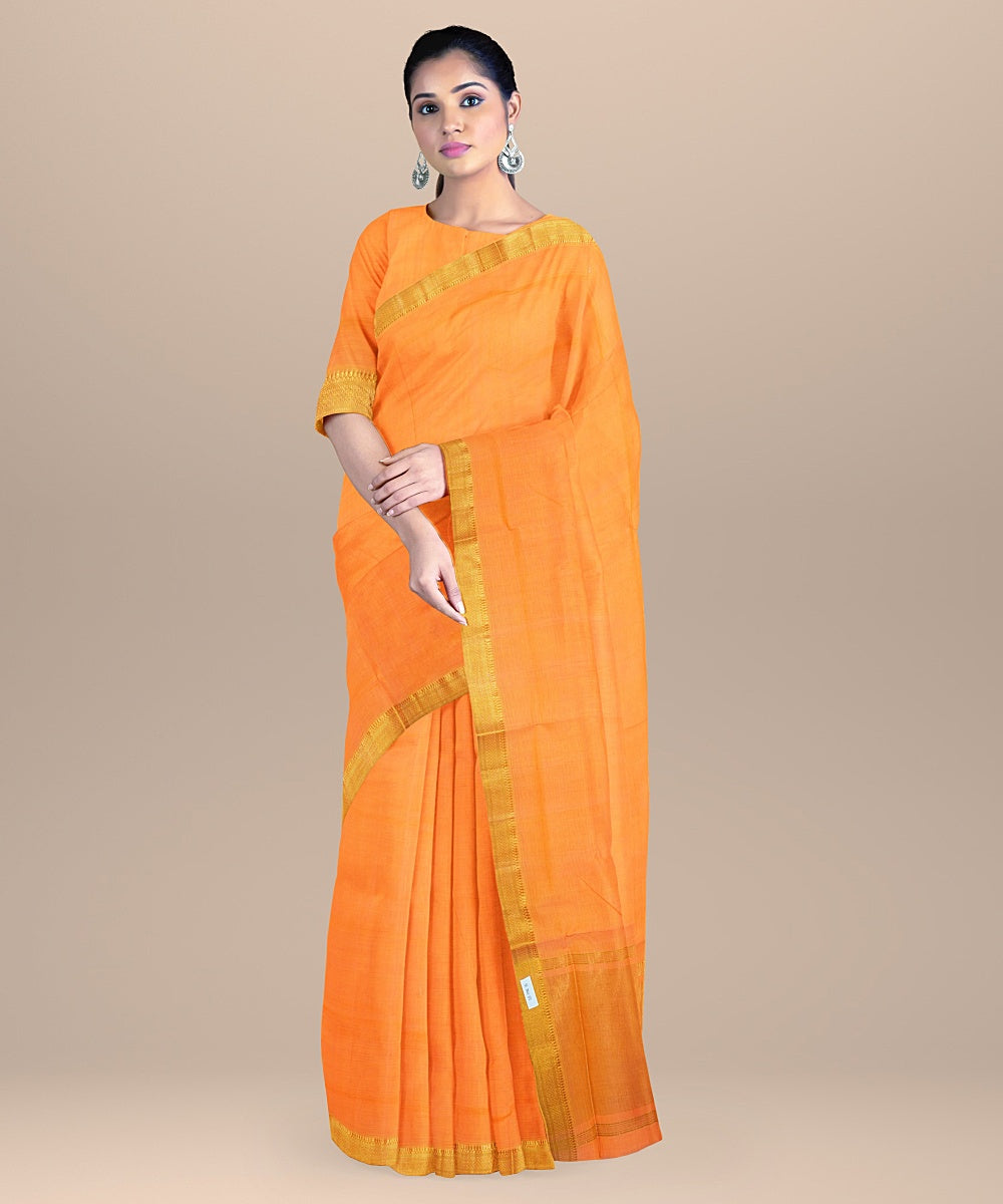 Orange mangalagiri handwoven cotton saree