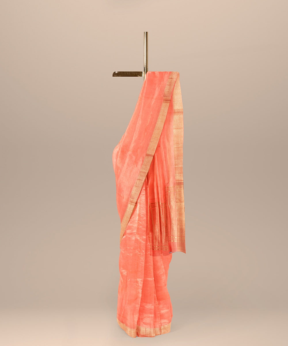 Peach handwoven mangalagiri cotton saree