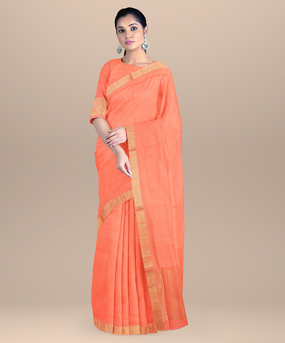 Peach handwoven mangalagiri cotton saree