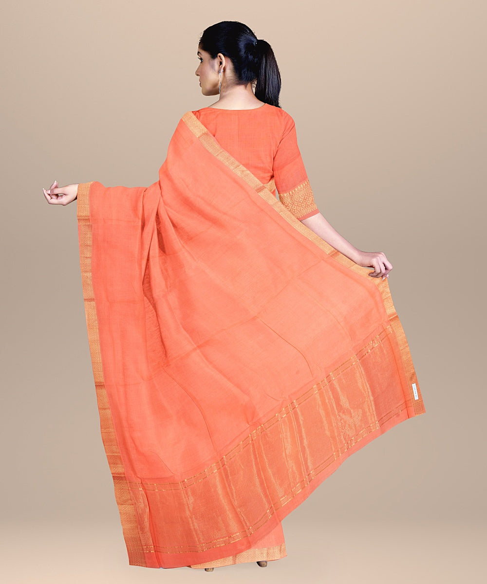 Peach handwoven mangalagiri cotton saree