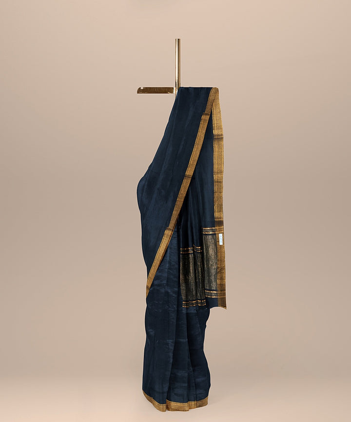 Navy blue handwoven cotton mangalagiri saree