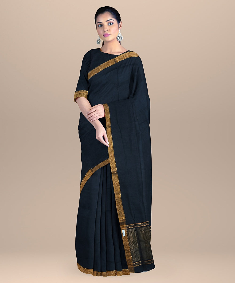 Black handwoven cotton mangalagiri saree