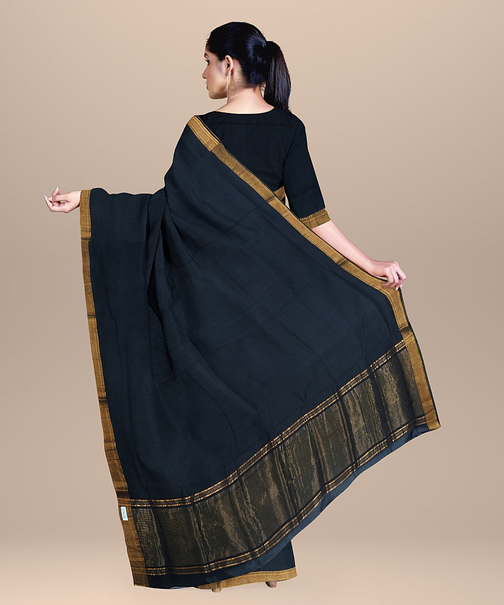 Black handwoven cotton mangalagiri saree