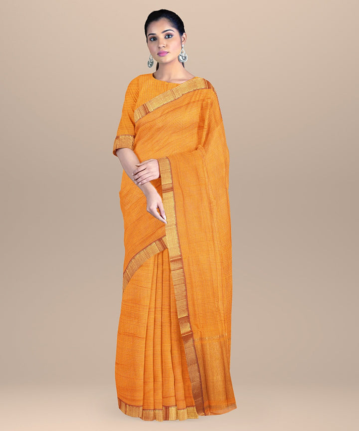 Light orange handwoven cotton mangalagiri saree