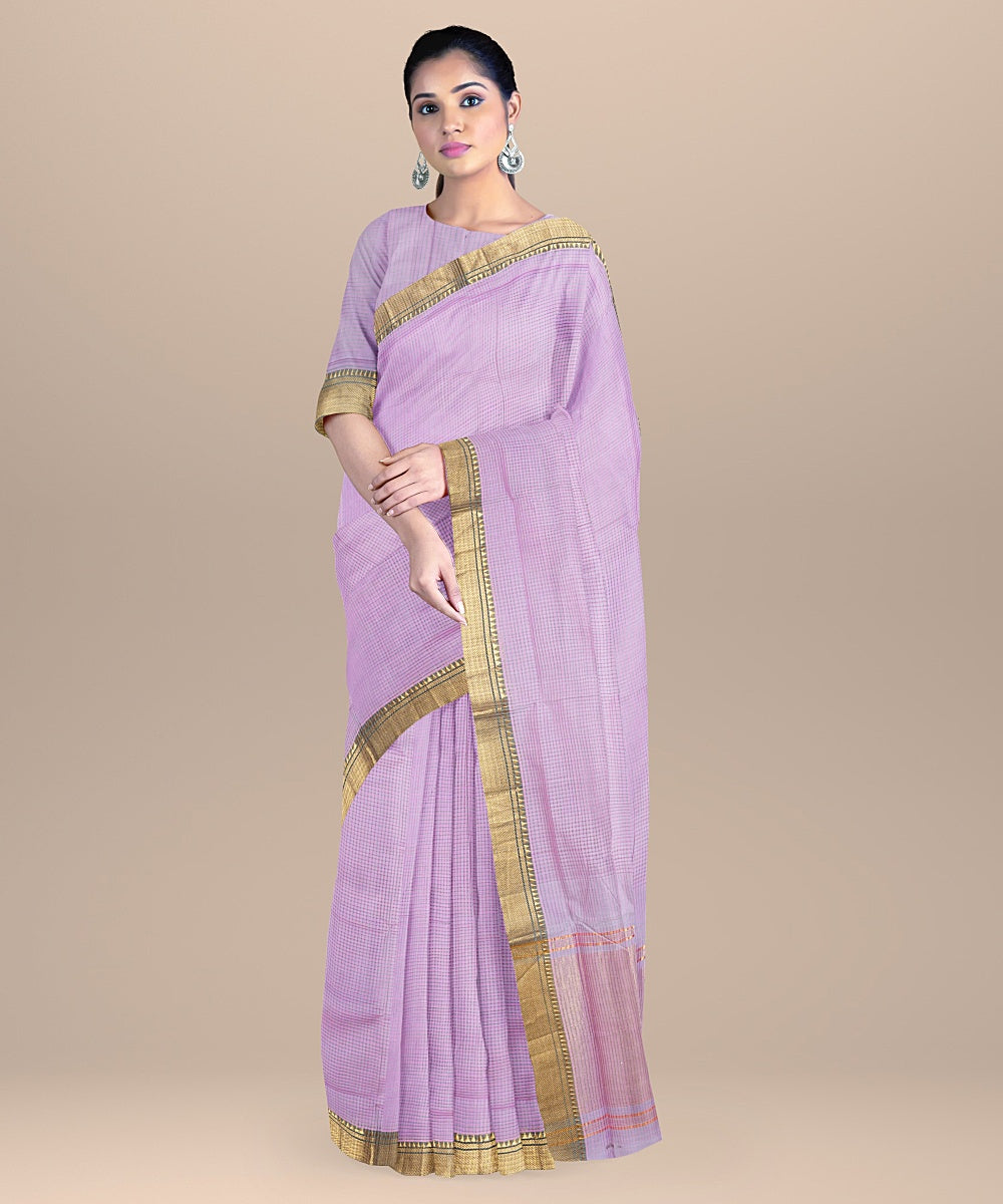 Purple light handwoven mangalagiri cotton saree