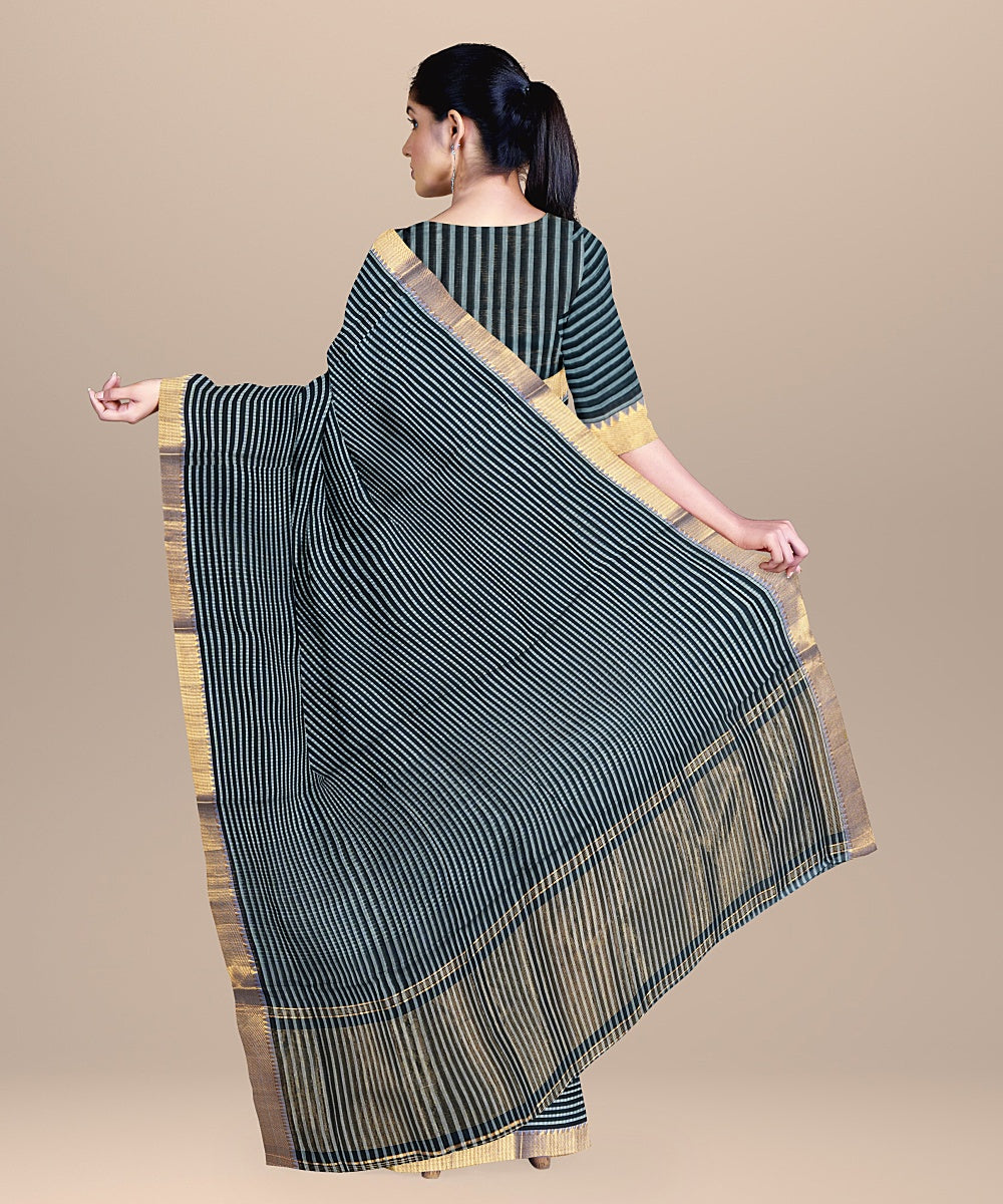 Dark green mangalagiri handwoven cotton saree