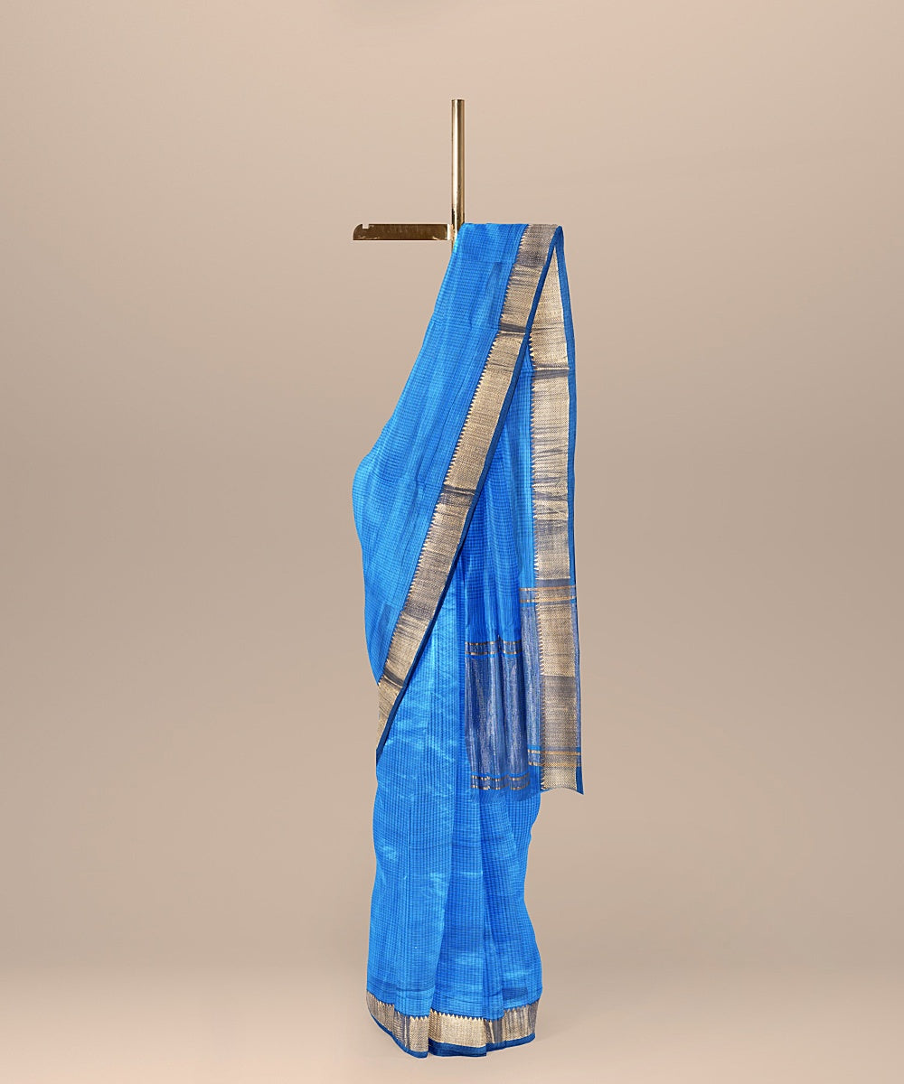 Cyan blue handwoven mangalagiri cotton saree