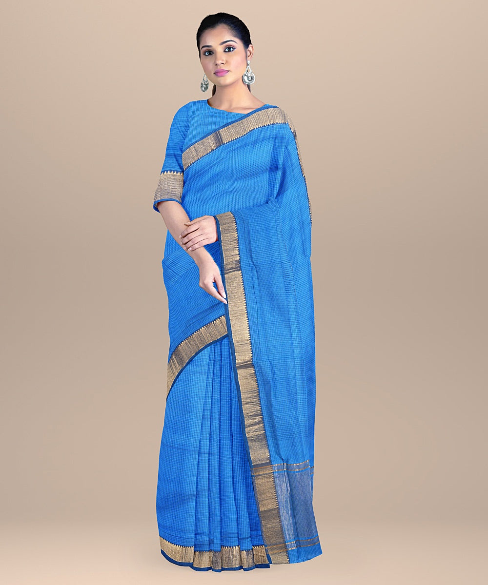 Cyan blue handwoven mangalagiri cotton saree