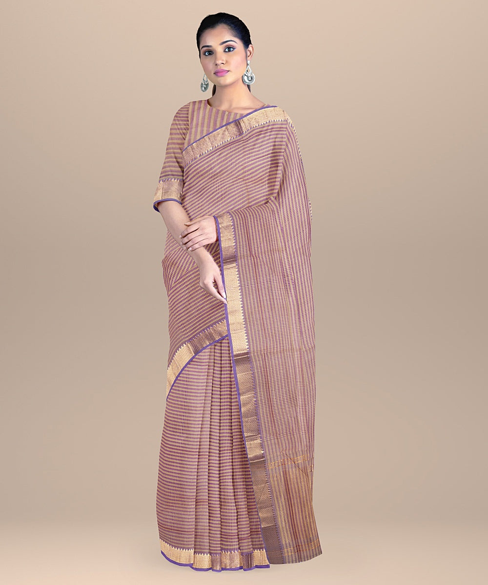 Brown handwoven mangalagiri cotton saree