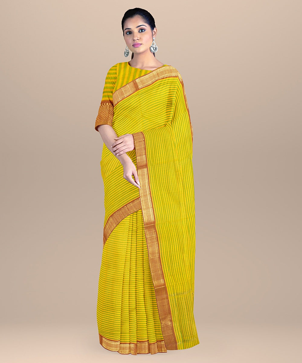 Yellow handwoven mangalagiri cotton saree