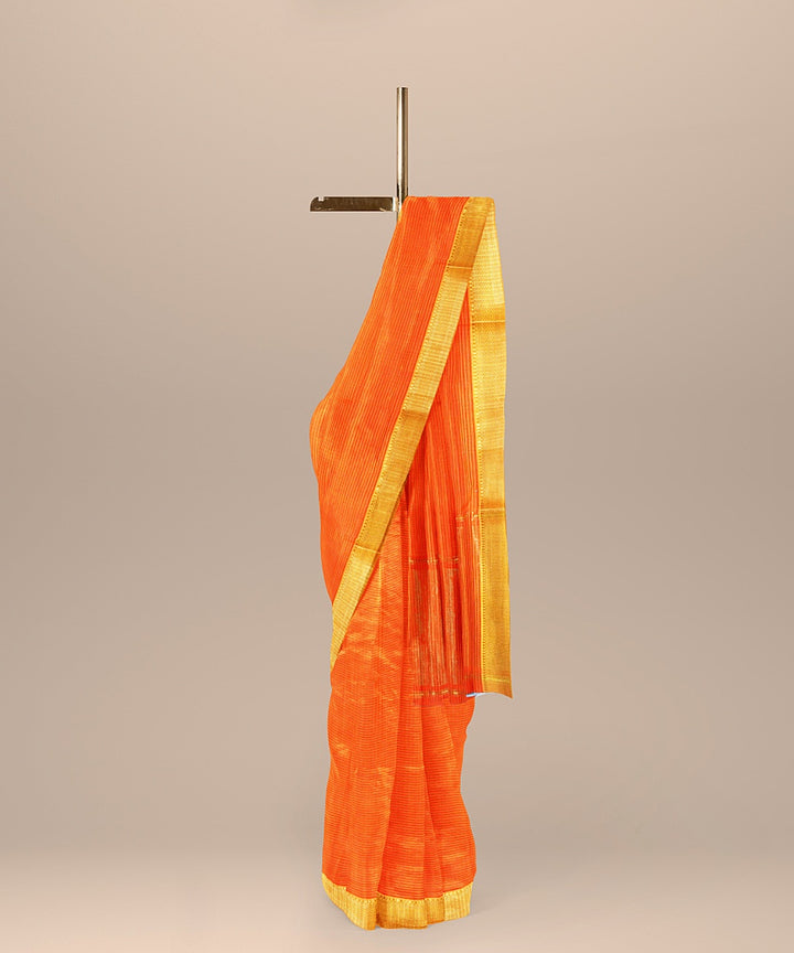 Orange cotton mangalagiri handwoven saree