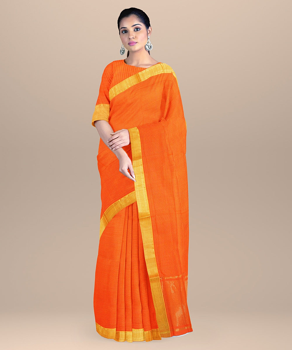 Orange cotton mangalagiri handwoven saree