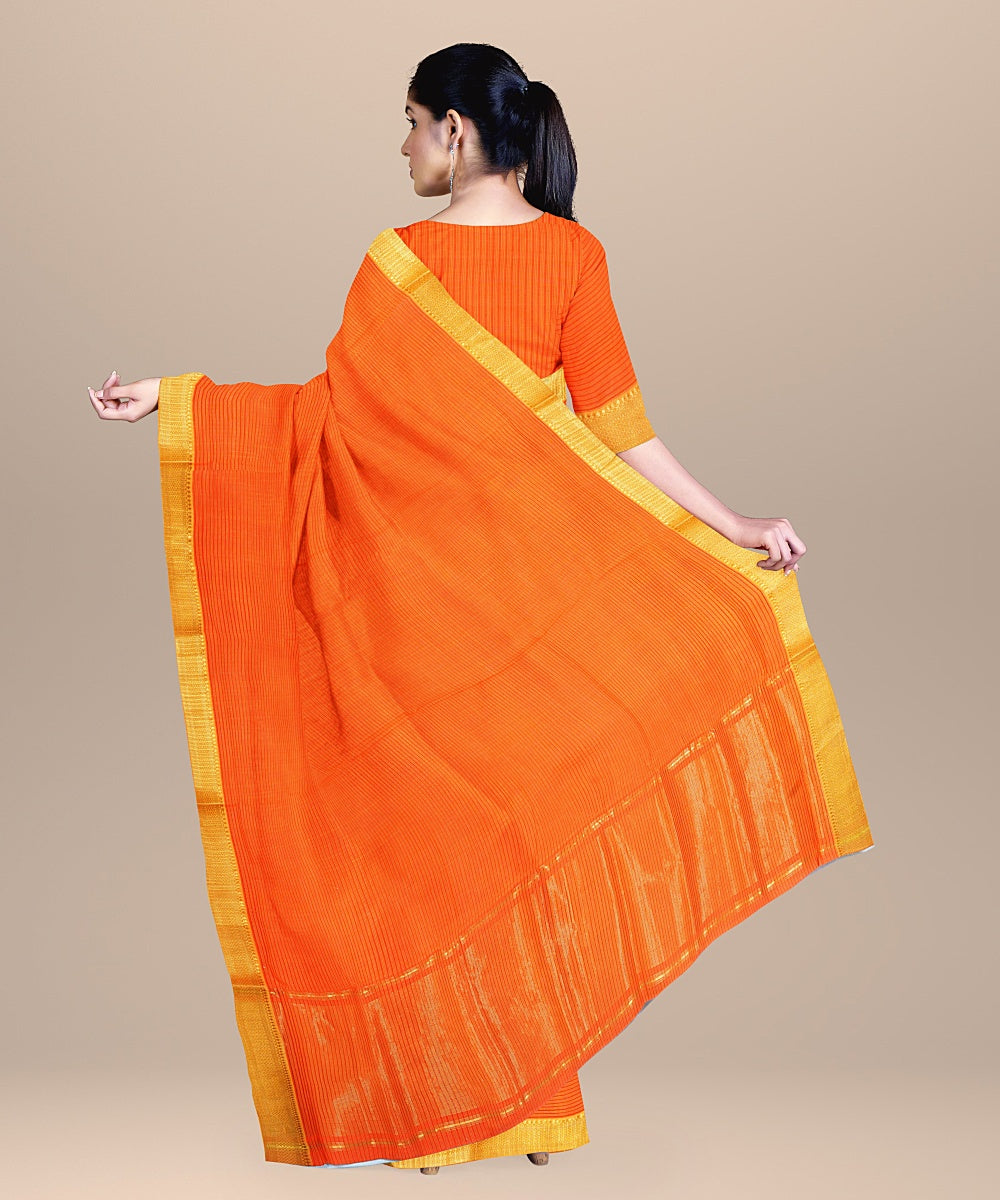 Orange cotton mangalagiri handwoven saree