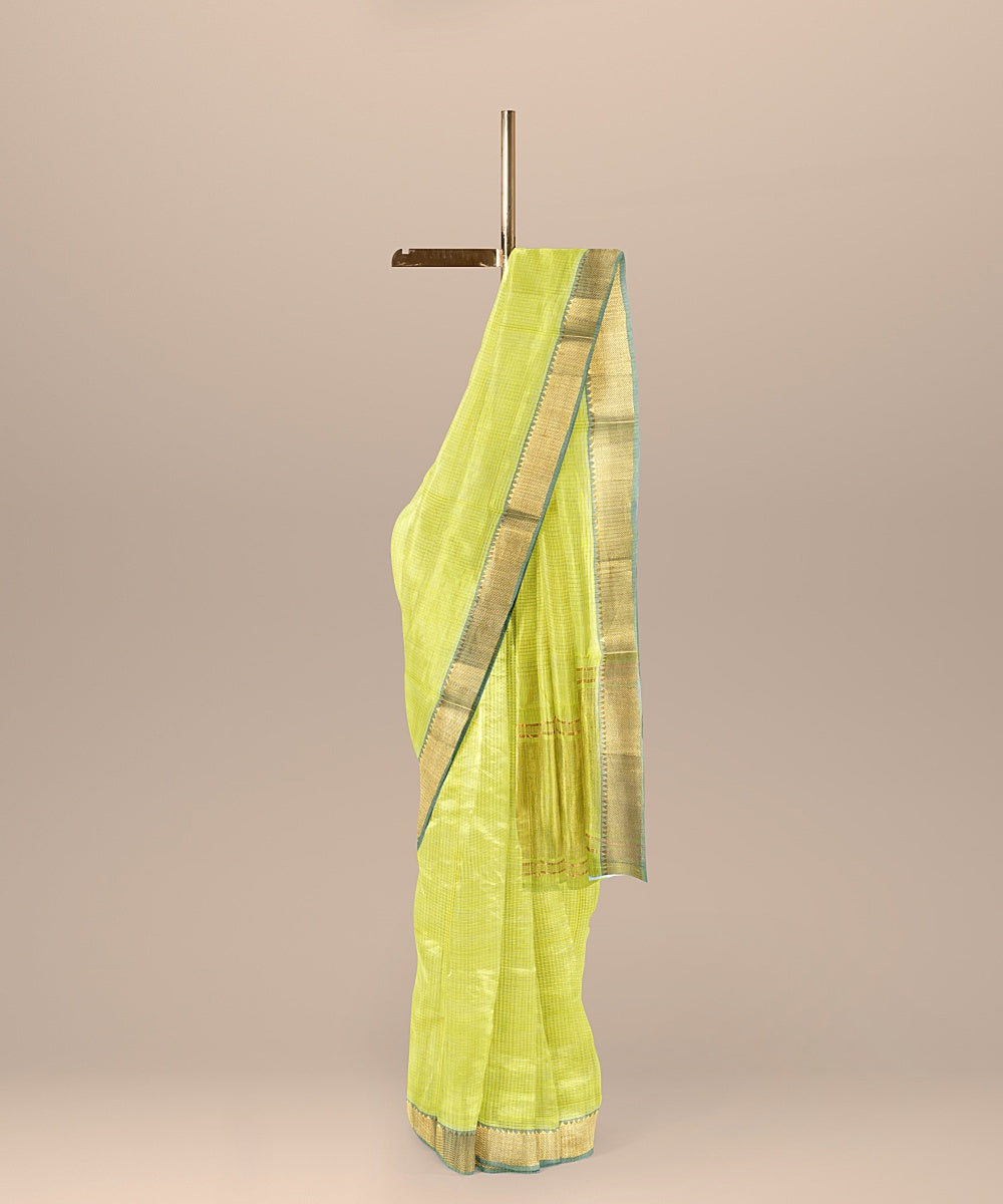 Lime green handwoven mangalagiri cotton saree