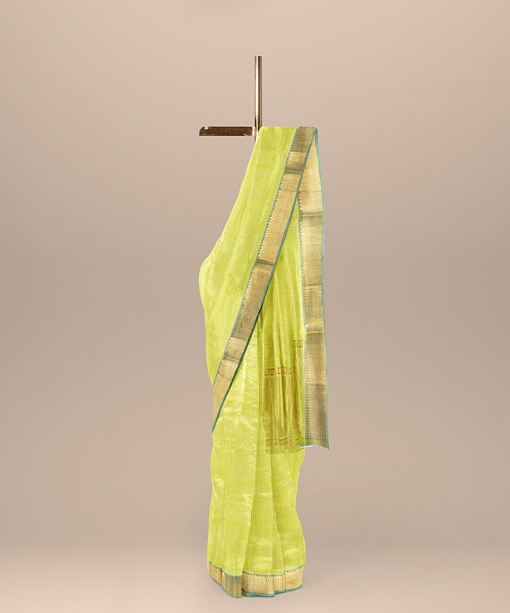 Lime green handwoven mangalagiri cotton saree