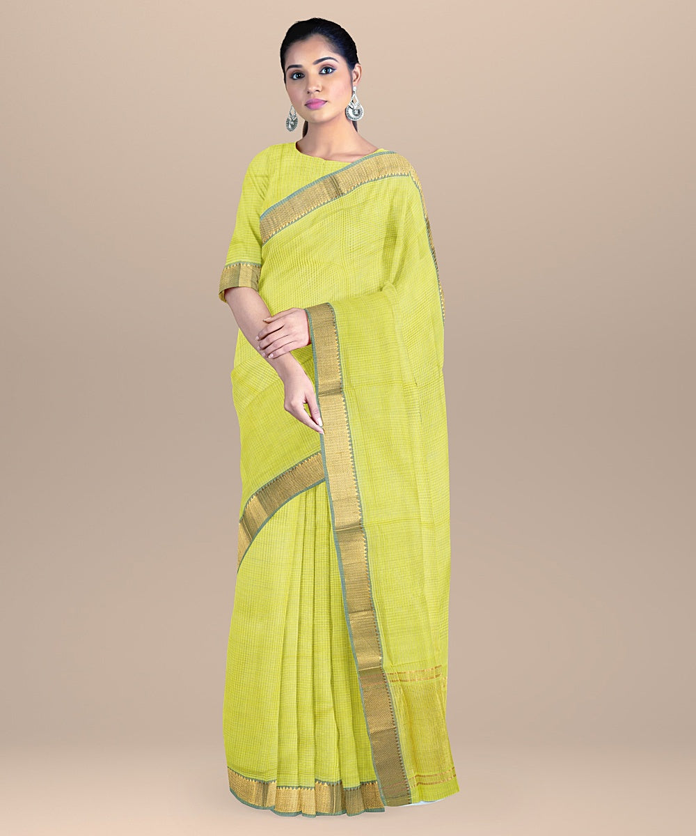 Lime green handwoven mangalagiri cotton saree