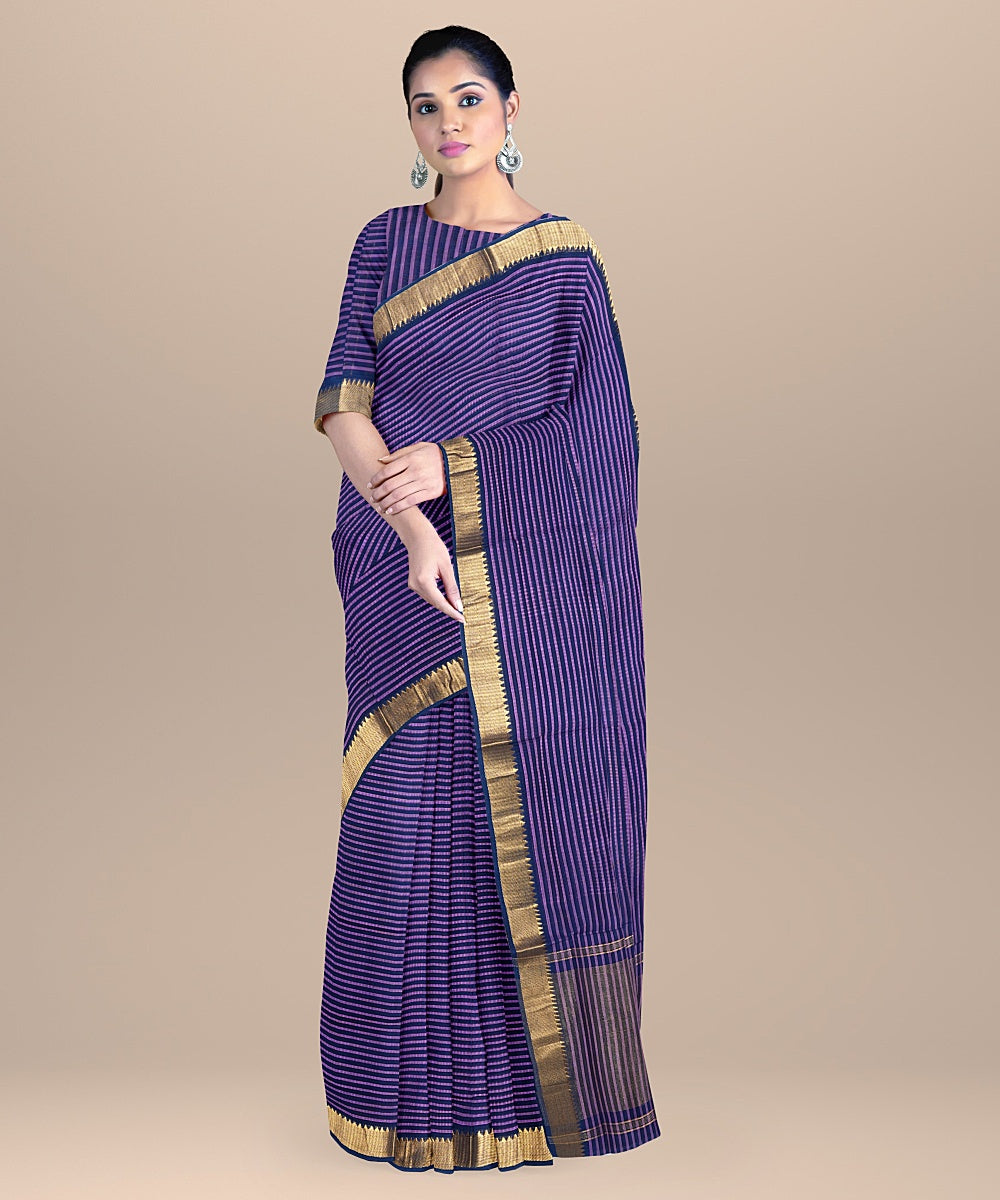 Navy blue cotton handwoven mangalagiri saree