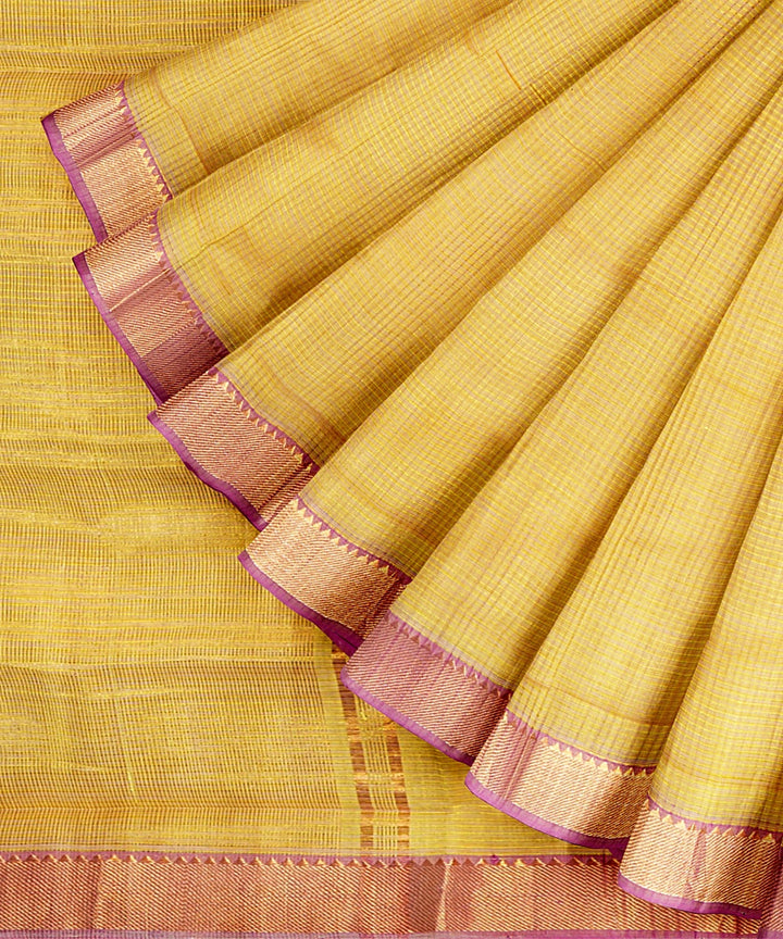 Mustard handwoven mangalagiri cotton saree