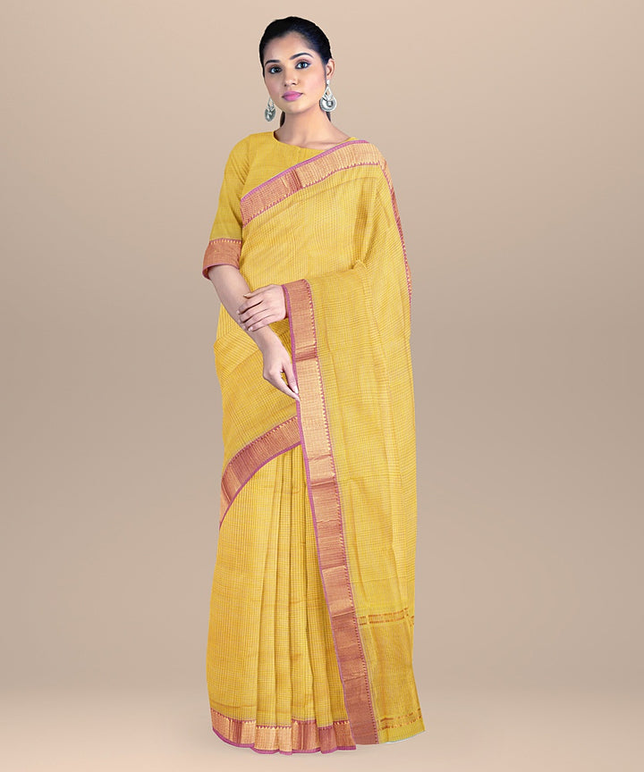 Mustard handwoven mangalagiri cotton saree