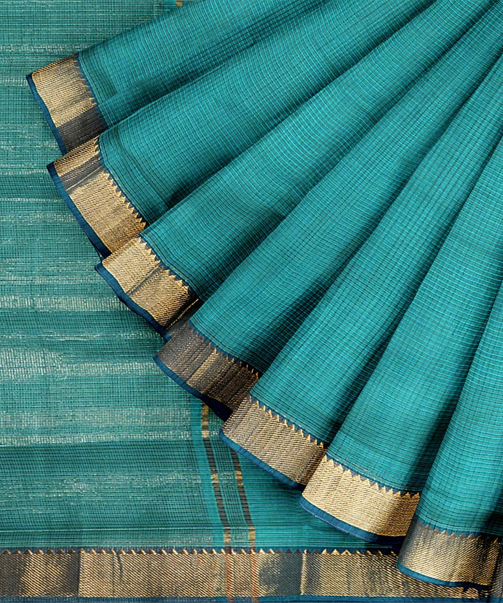 Cyan green handwoven cotton mangalagiri saree