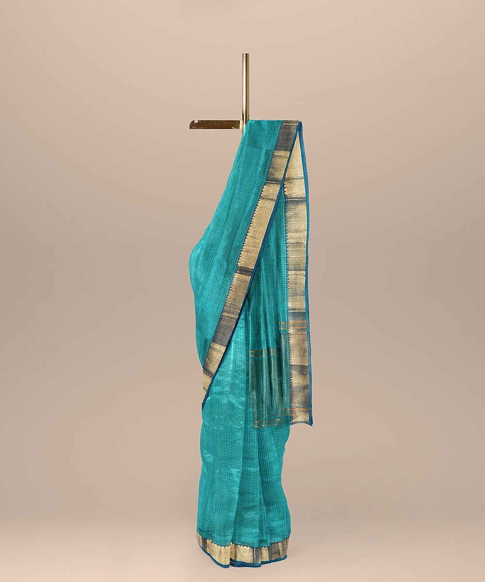 Cyan green handwoven cotton mangalagiri saree