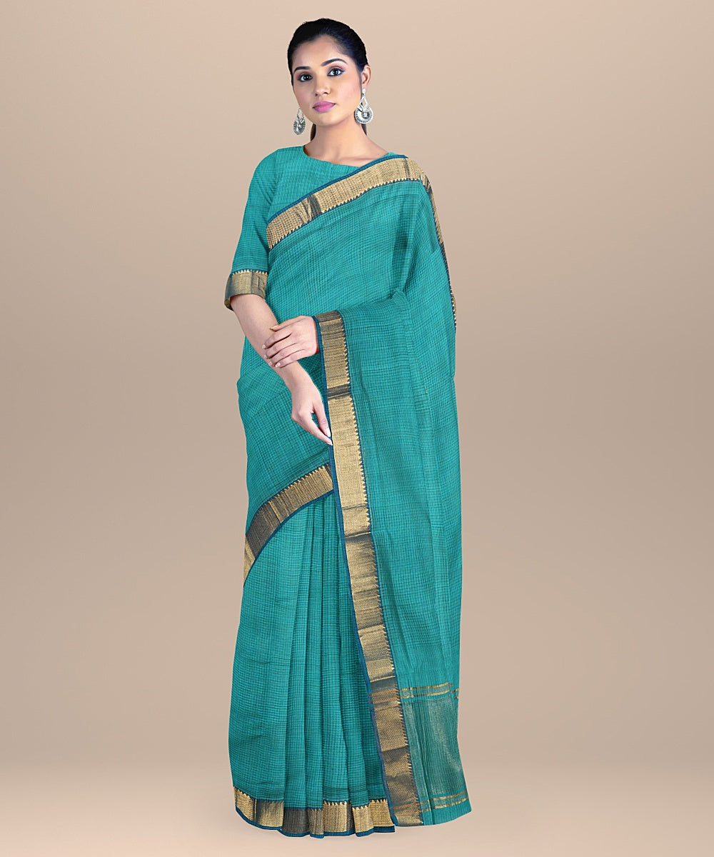 Cyan green handwoven cotton mangalagiri saree