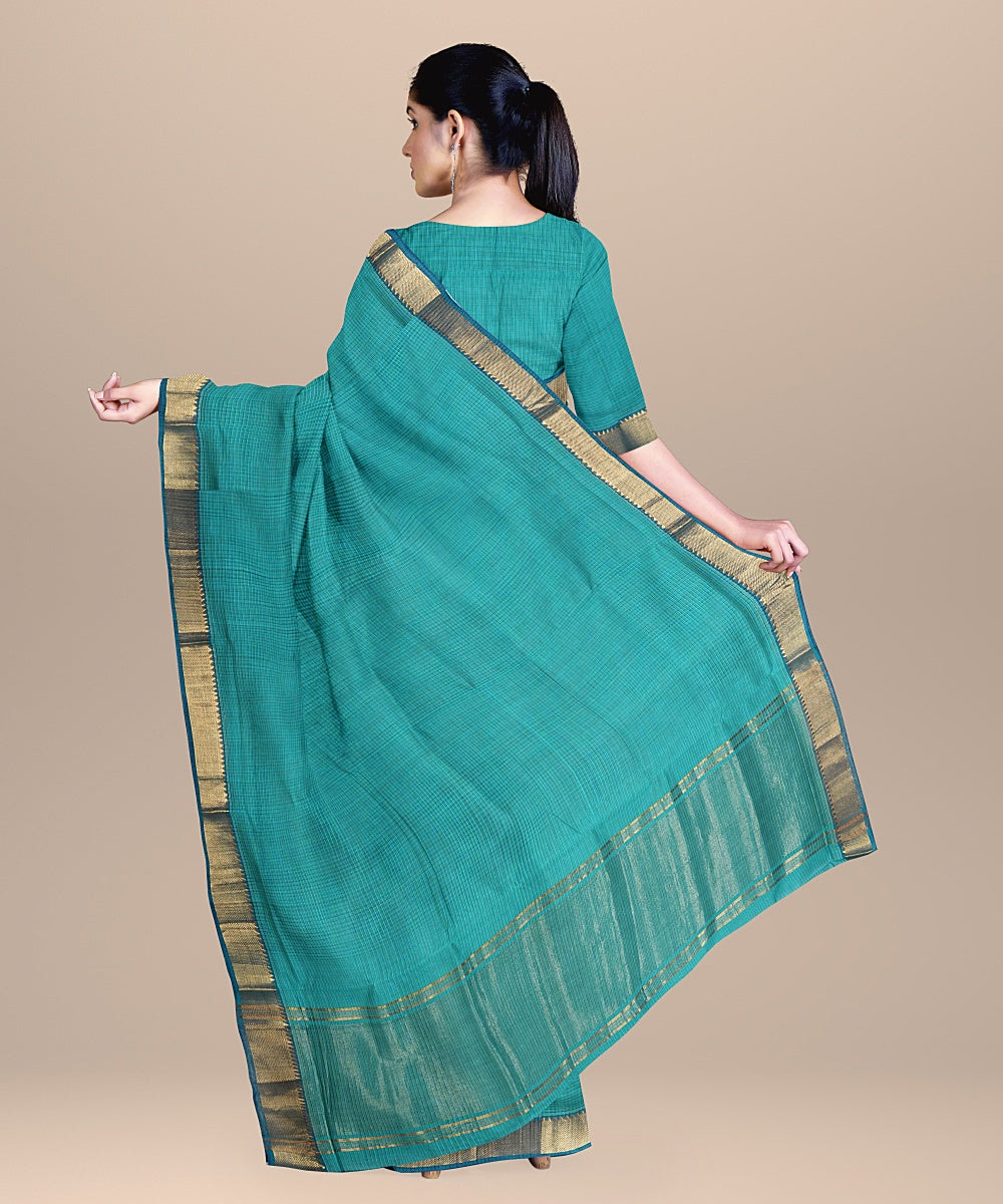 Cyan green handwoven cotton mangalagiri saree