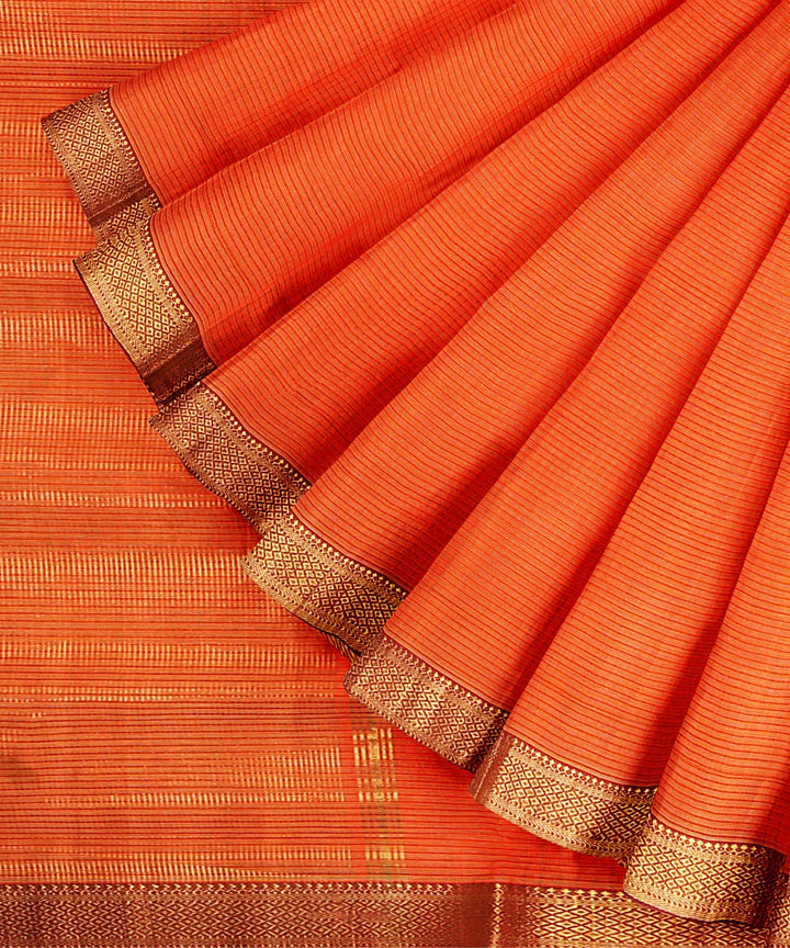 Orange handwoven mangalagiri cotton saree