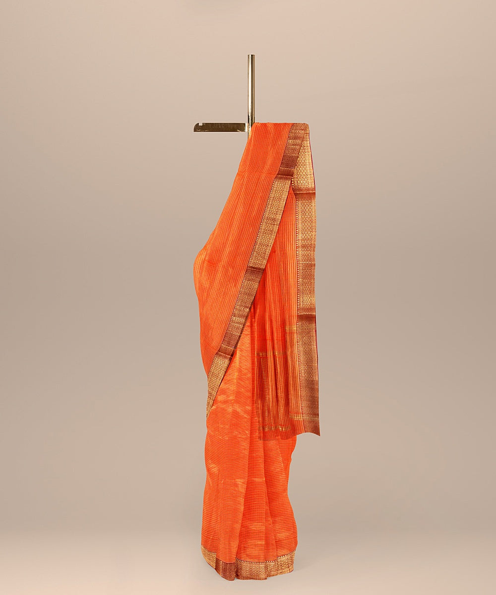 Orange handwoven mangalagiri cotton saree