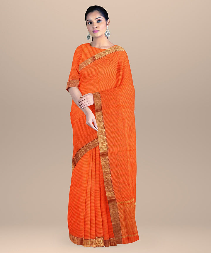 Orange handwoven mangalagiri cotton saree