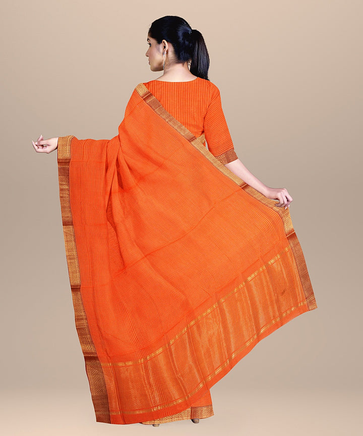 Orange handwoven mangalagiri cotton saree