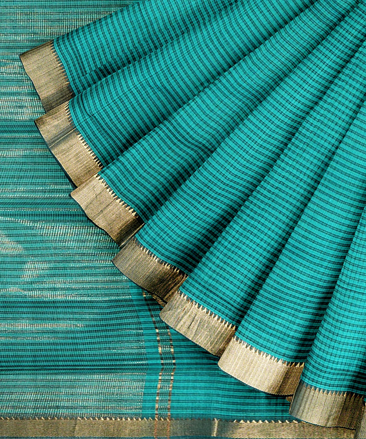 Cyan green handwoven mangalagiri cotton saree