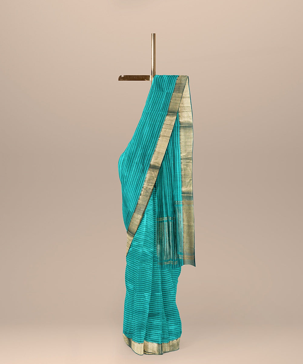 Cyan green handwoven mangalagiri cotton saree