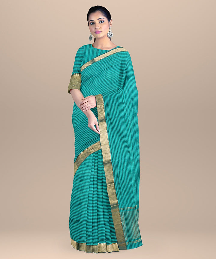 Cyan green handwoven mangalagiri cotton saree