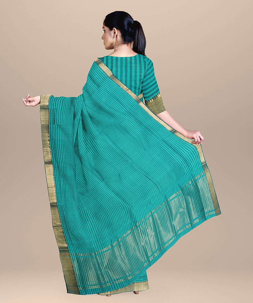 Cyan green handwoven mangalagiri cotton saree