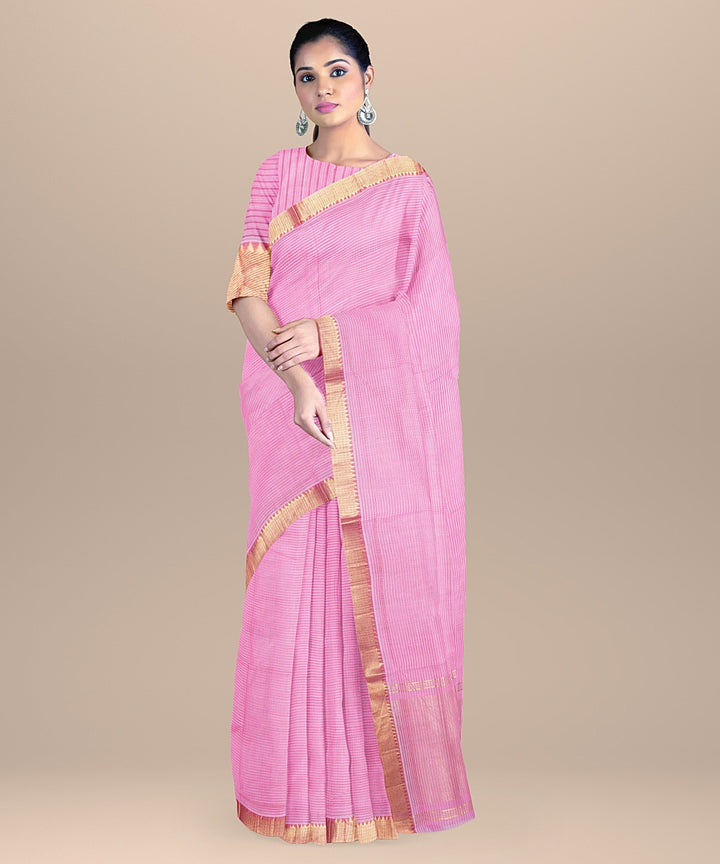 Pink handwoven mangalagiri cotton saree