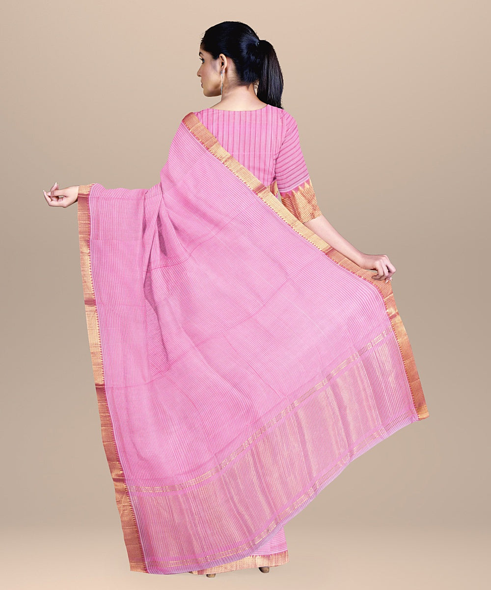 Pink handwoven mangalagiri cotton saree