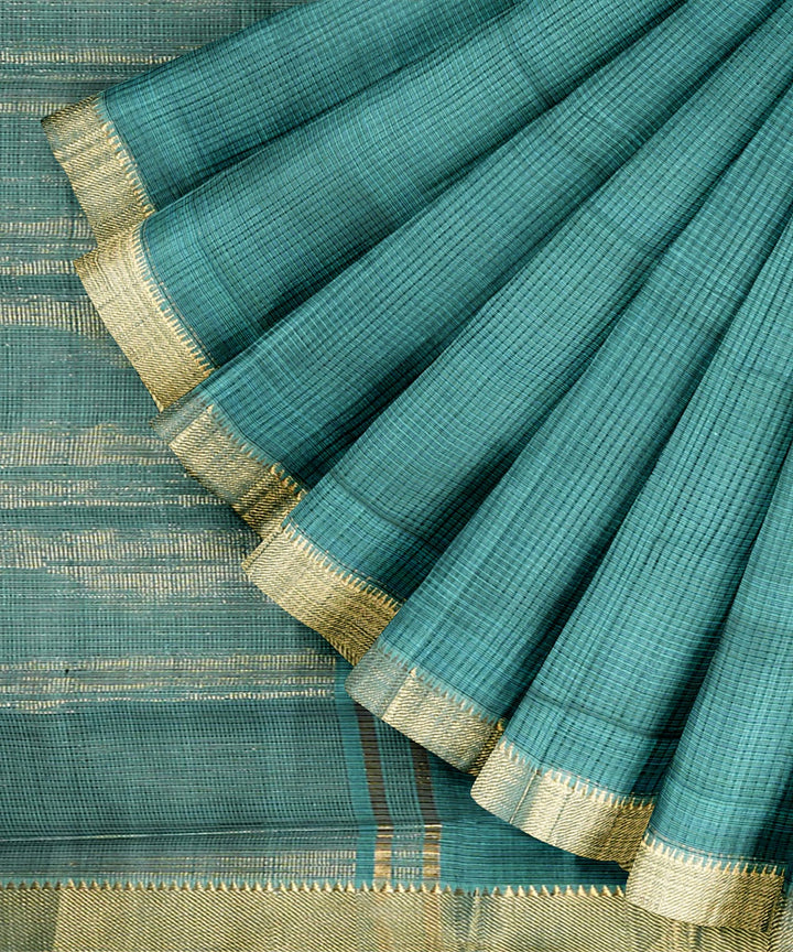 Teal green handwoven mangalagiri cotton saree