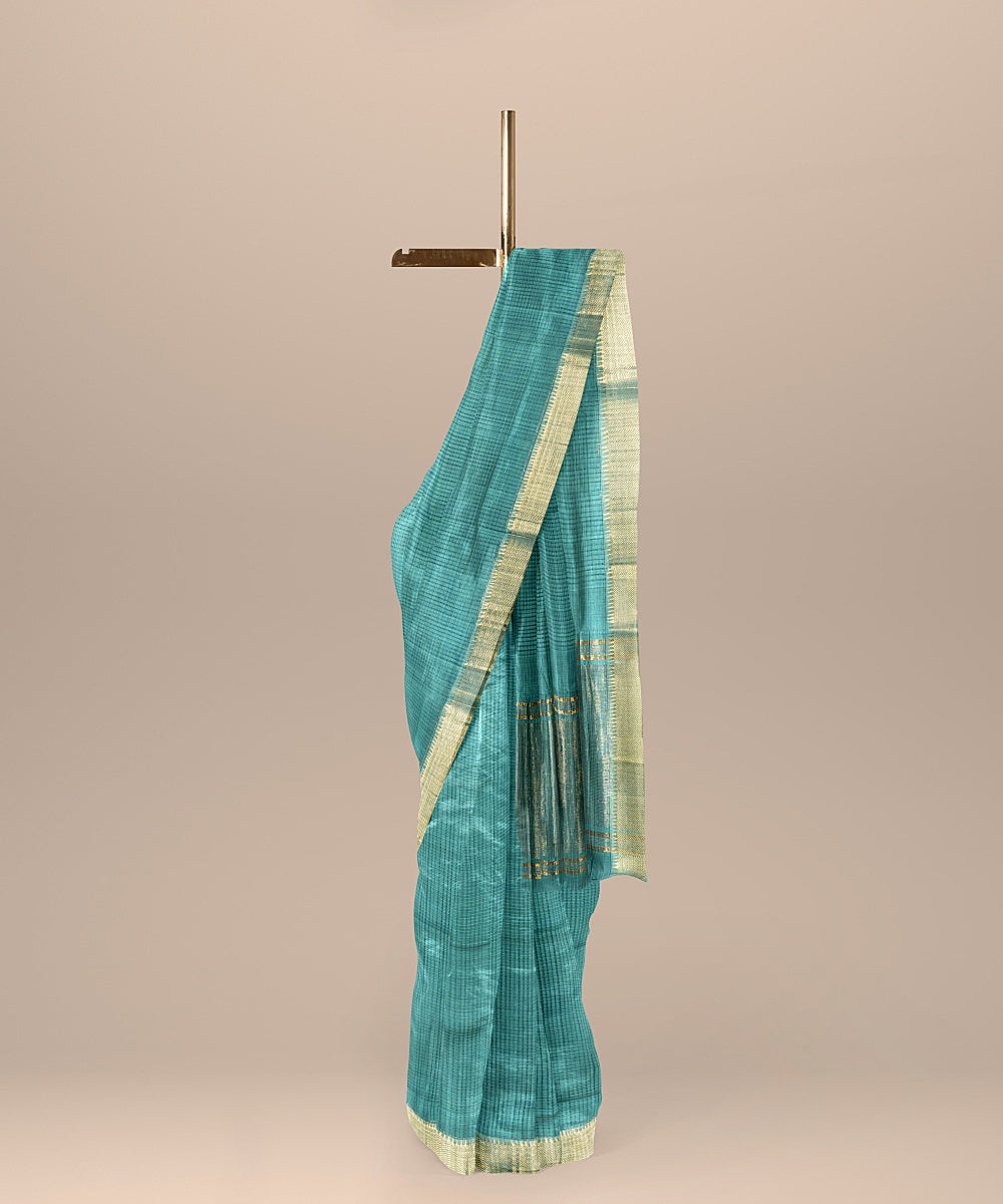 Teal green handwoven mangalagiri cotton saree