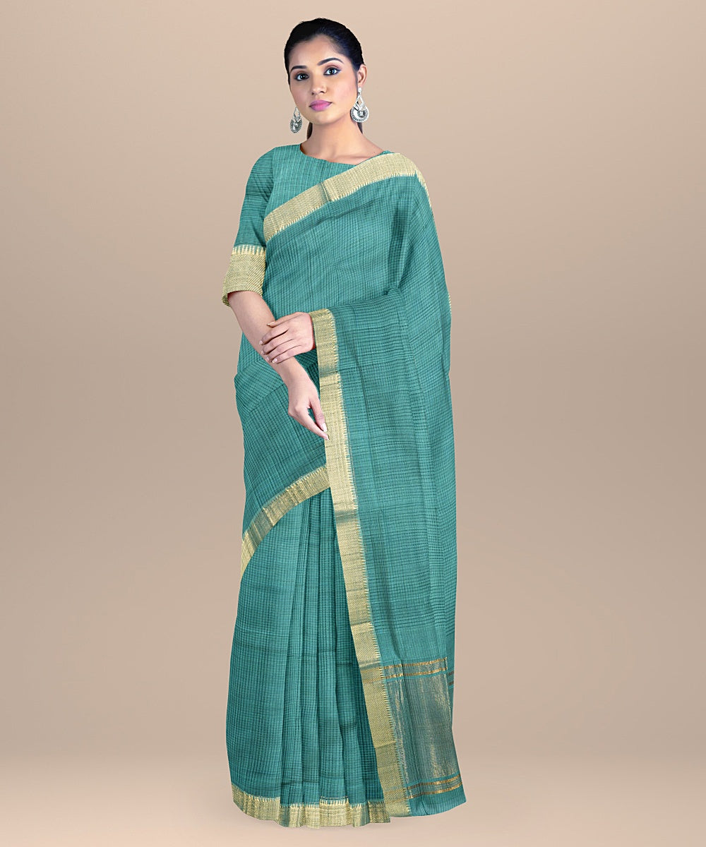 Teal green handwoven mangalagiri cotton saree