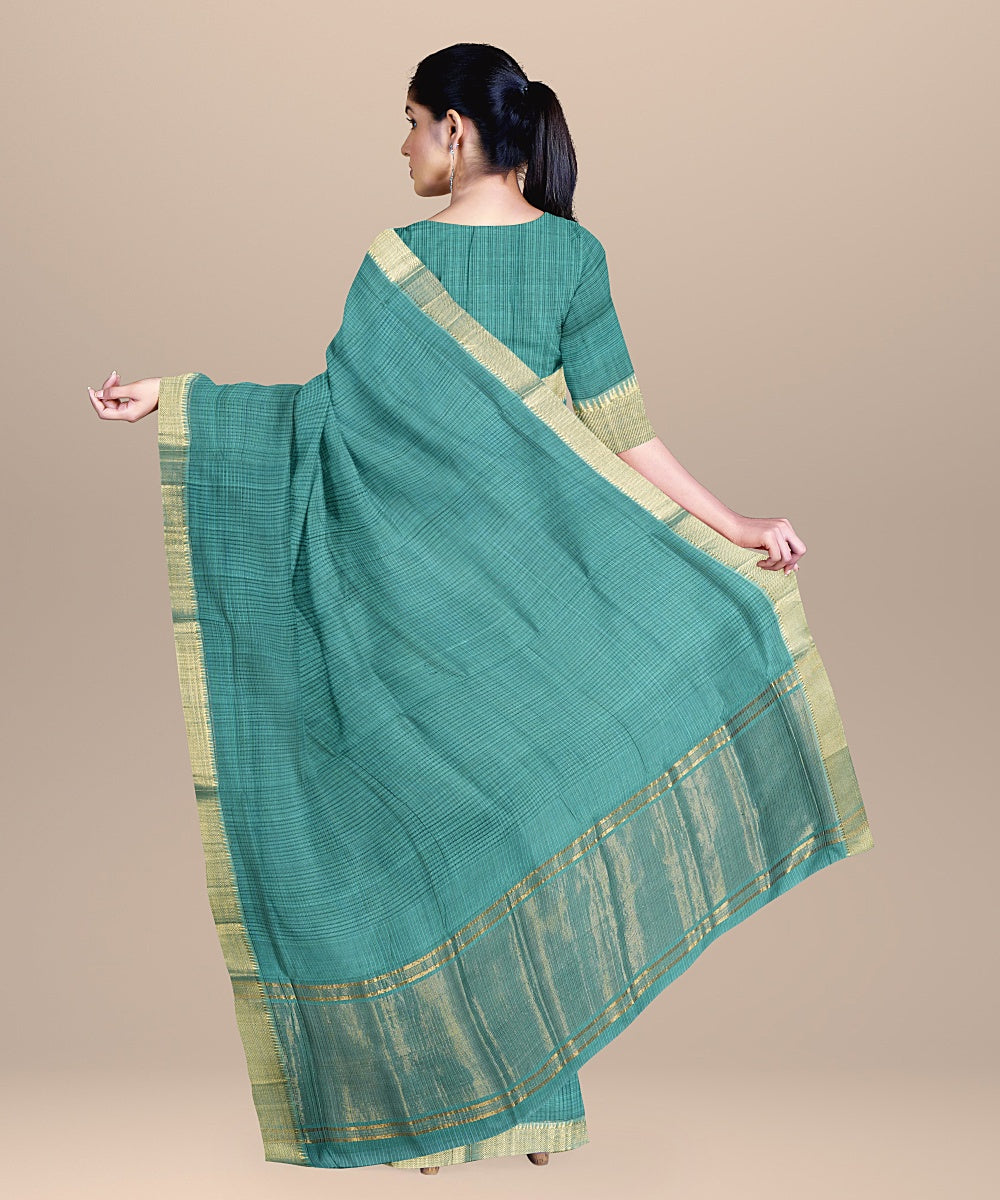 Teal green handwoven mangalagiri cotton saree