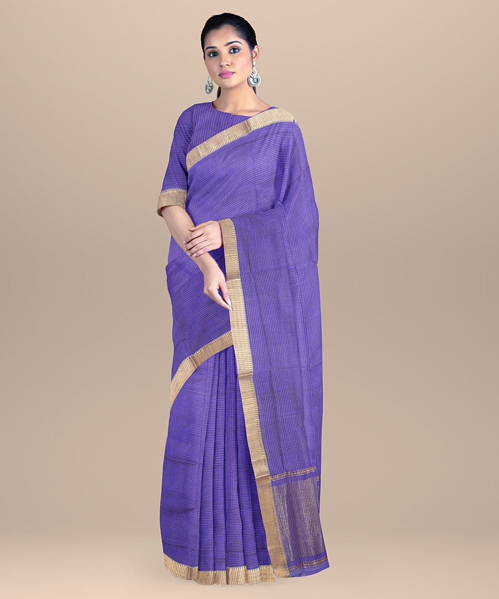 Navy blue handwoven mangalagiri cotton saree