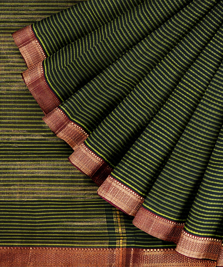 Dark green handwoven mangalagiri cotton saree