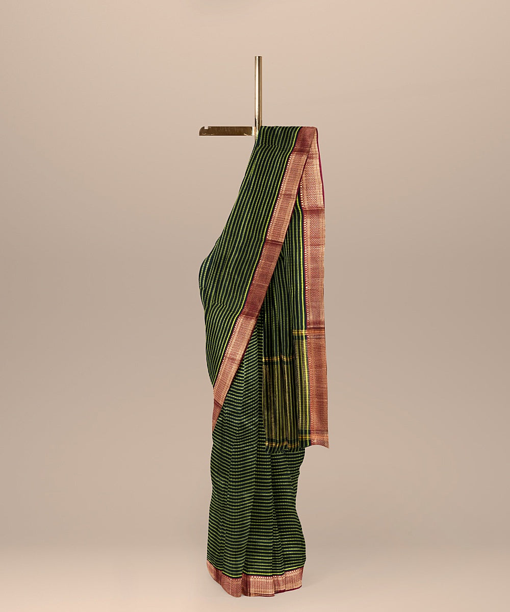 Dark green handwoven mangalagiri cotton saree