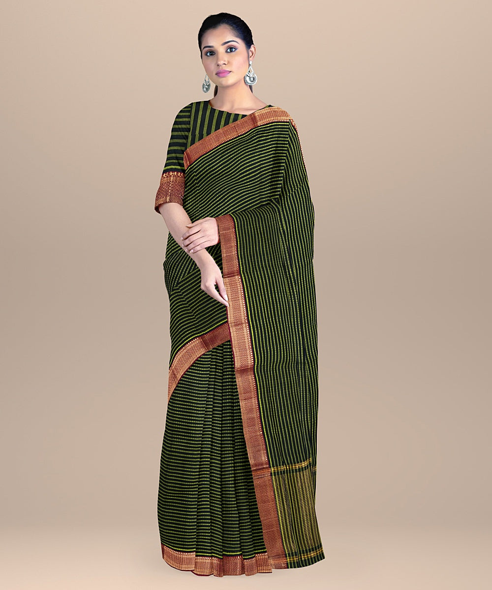 Dark green handwoven mangalagiri cotton saree