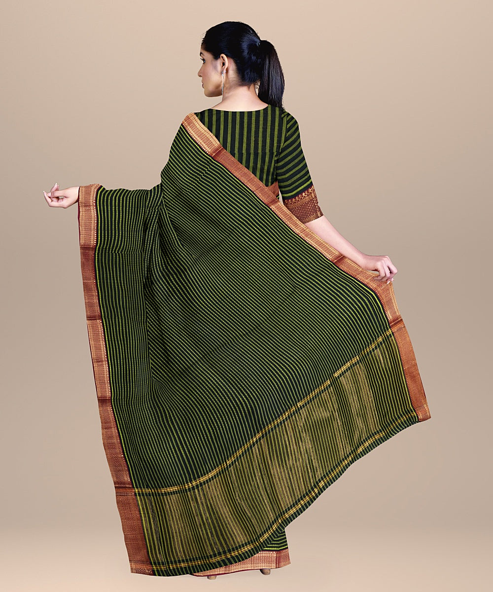 Dark green handwoven mangalagiri cotton saree