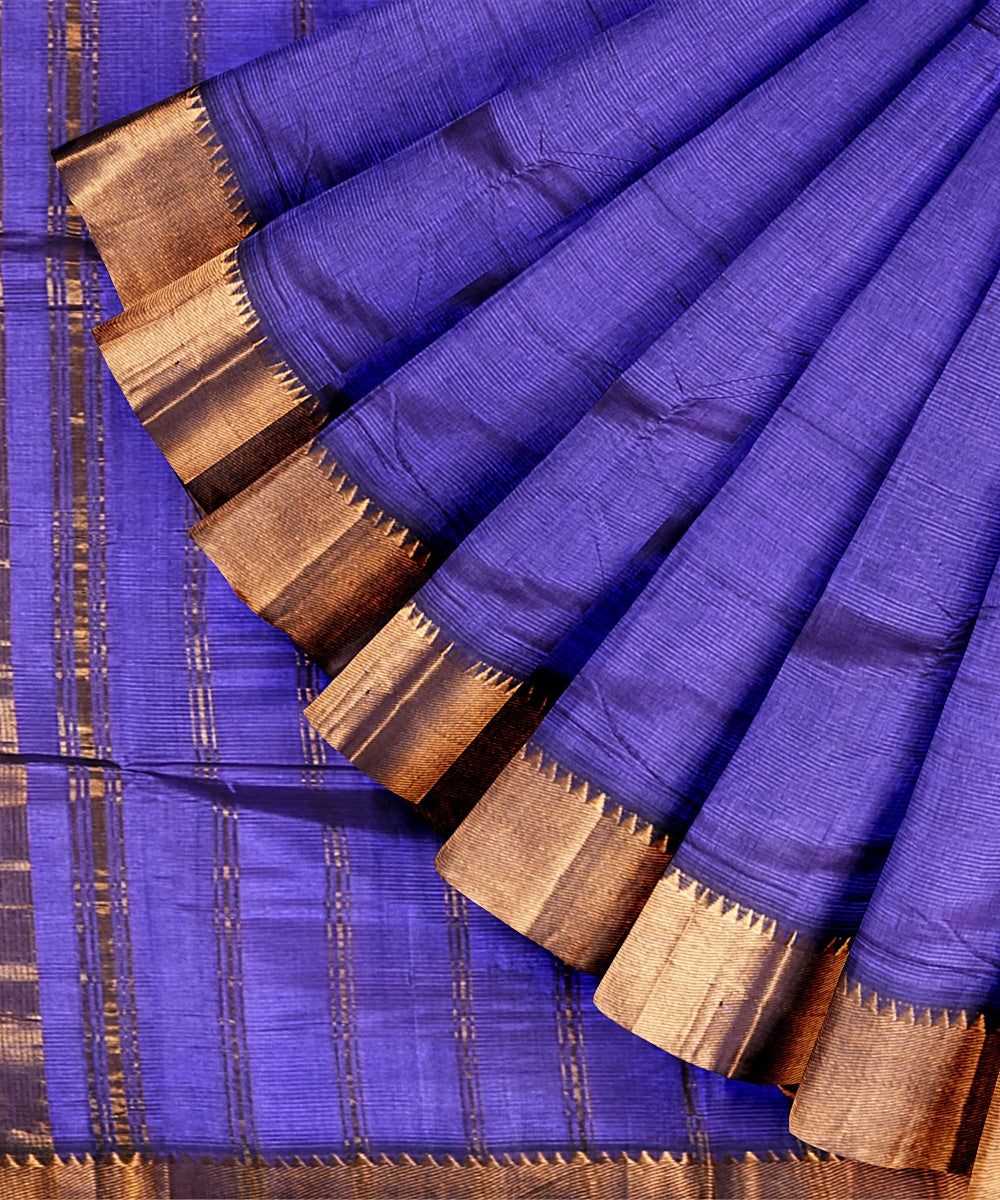 Navy blue mangalagiri handwoven cotton silk saree