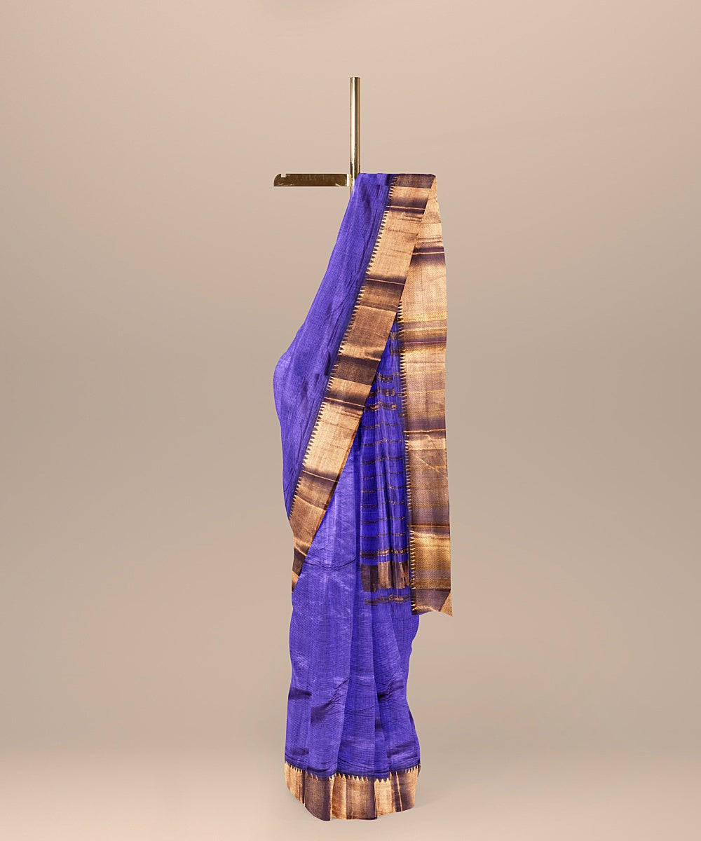 Navy blue mangalagiri handwoven cotton silk saree